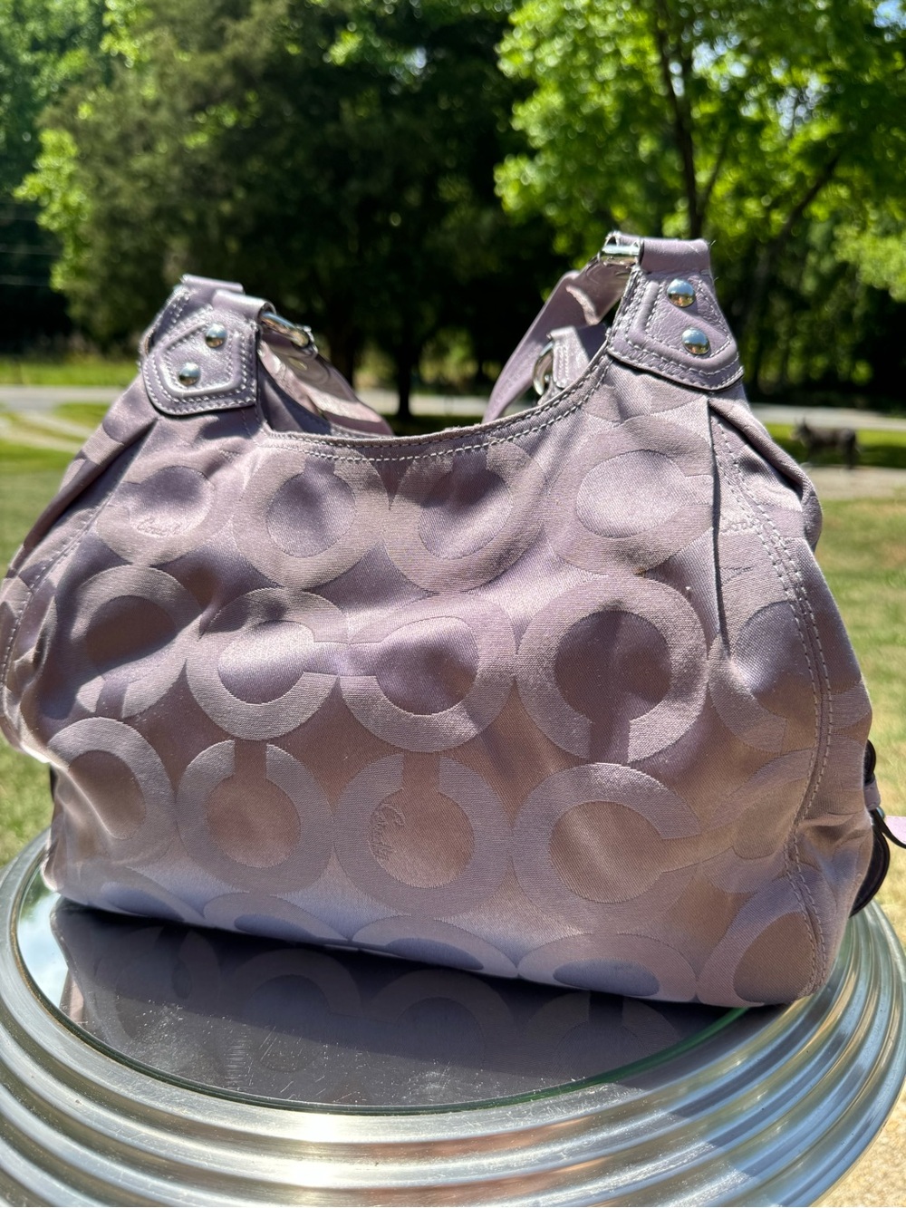 Coach Lavender-Gray Signature Jacquard Hobo - Picture 3 of 9